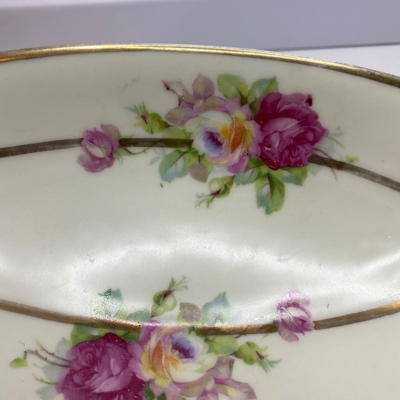 Antique Bavaria GERMANY Oval Relish Dish green Flowers Gold Edge 10" - Picture 3 of 12